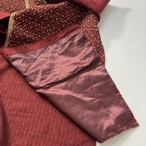 Benzer Traditional Maroon Embroidered Kurta with Gold Trim Mens — Size 40 - Picture 10 of 11